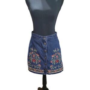 Francescas Miami Womens M Embroidered Cottagecore Boho Demin Mini Skirt